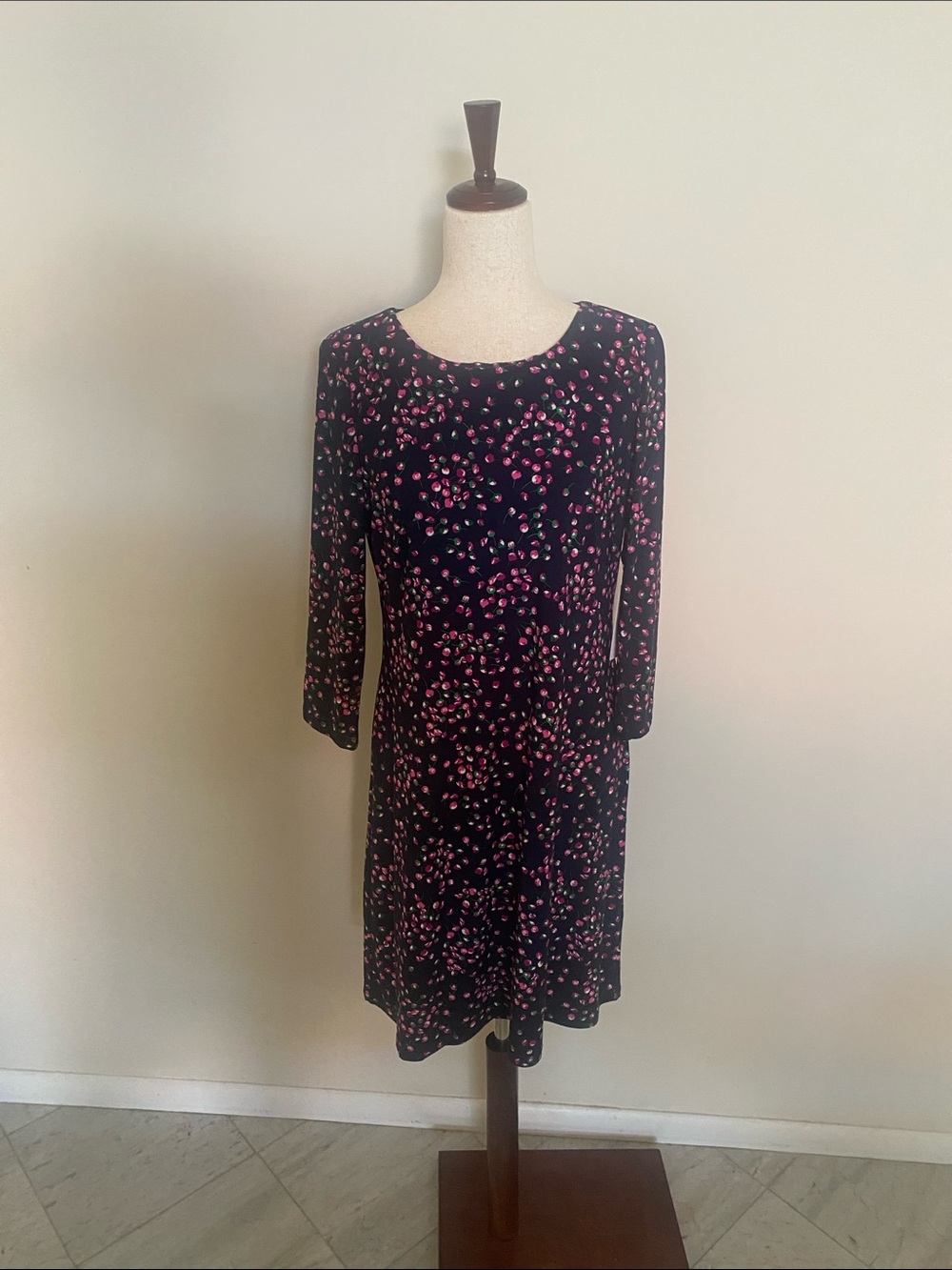 DKNY Black Mini Dress with Pink Floral Print